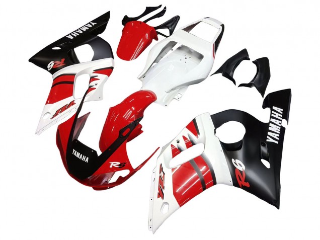 1998-2002 White Red Glossy Black Yamaha YZF 600 R6 Motorcycle Fairings