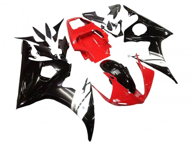 2003-2004 Red White Glossy Black Yamaha YZF R6 Motorcycle Fairings
