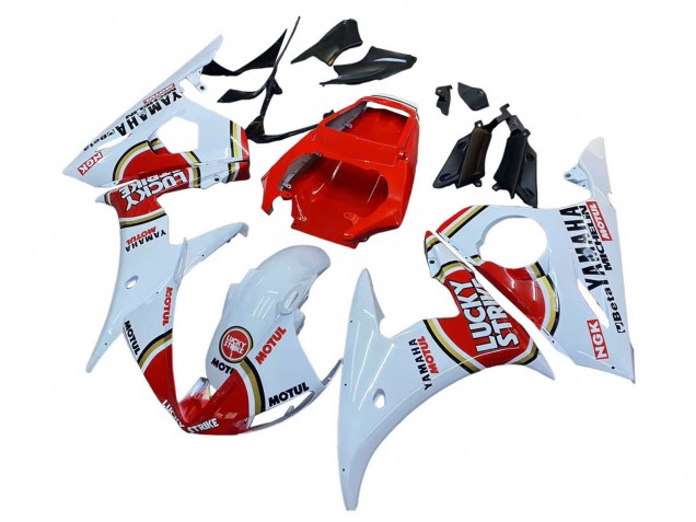 2003-2004 White Red Lucky Strike Motul Yamaha YZF R6 Motorcycle Fairings