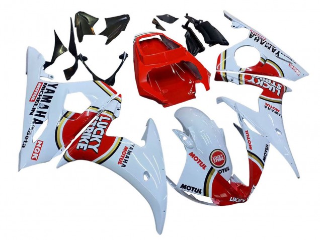 2003-2004 White Red Lucky Strike Motul Yamaha YZF R6 Motorcycle Fairings