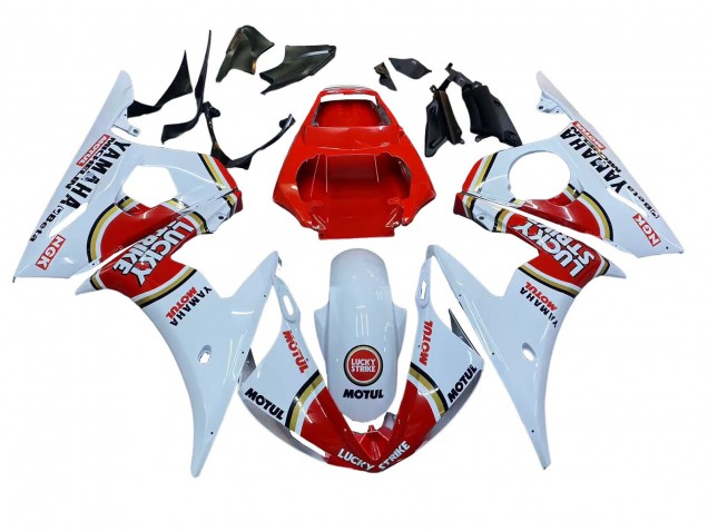 2003-2004 White Red Lucky Strike Motul Yamaha YZF R6 Motorcycle Fairings