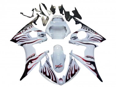 2006-2009 White with Dark Black Flame Yamaha YZF R6S Motorcycle Fairings
