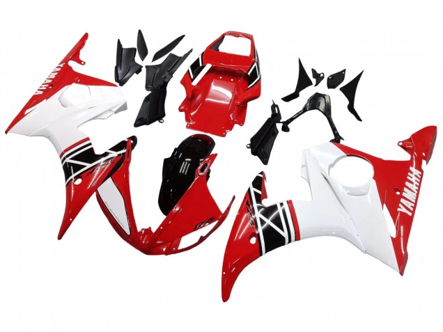 2003-2004 White Red Glossy Black Yamaha YZF R6 Motorcycle Fairing