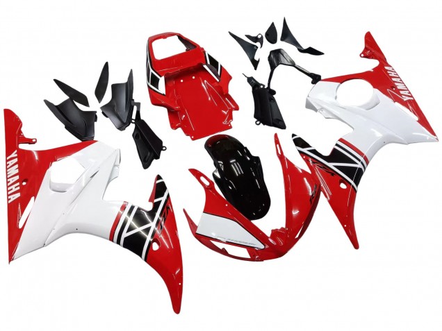 2003-2004 White Red Glossy Black Yamaha YZF R6 Motorcycle Fairing