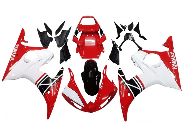 2003-2004 White Red Glossy Black Yamaha YZF R6 Motorcycle Fairing
