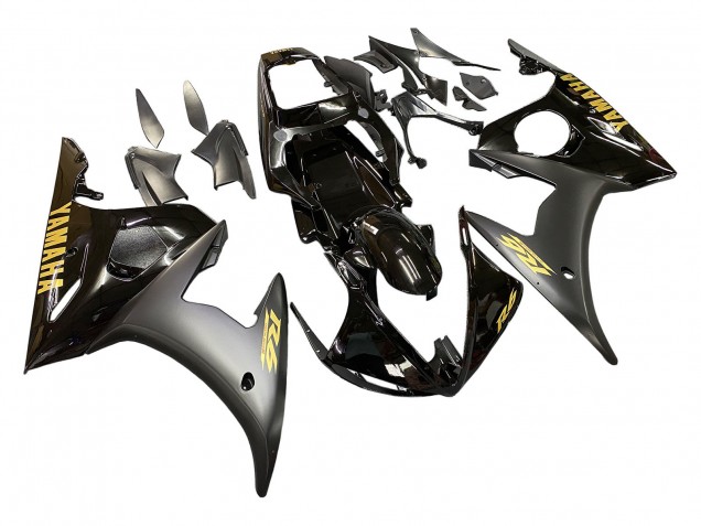 2003-2004 Glossy Black Matte Black Gold Decals Yamaha YZF R6 Motorcycle Fairings