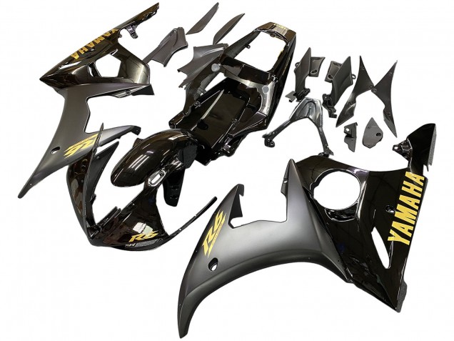 2003-2004 Glossy Black Matte Black Gold Decals Yamaha YZF R6 Motorcycle Fairings