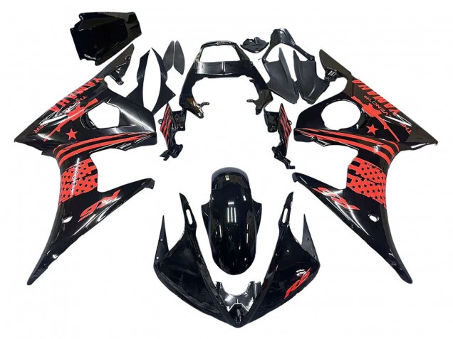 2003-2004 Glossy Black Red Yamaha YZF R6 Motorcycle Fairing