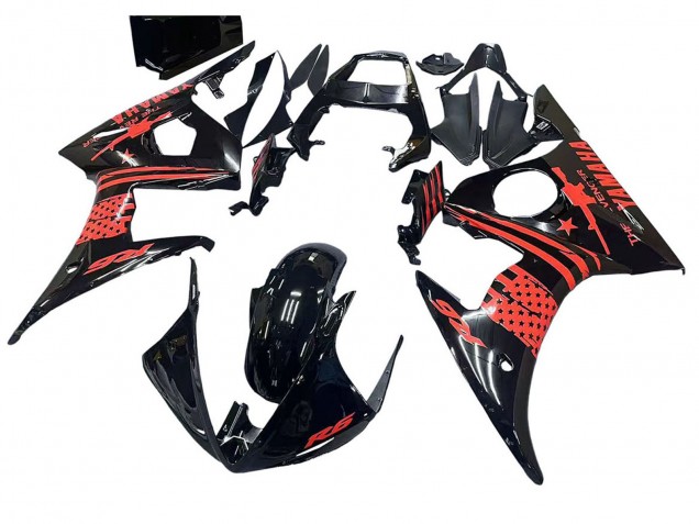 2006-2009 Glossy Black Red Yamaha YZF R6S Motorcycle Fairing