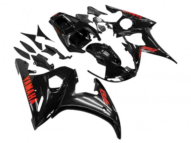 2003-2004 Glossy Black Red Yamaha YZF R6 Motorcycle Fairings