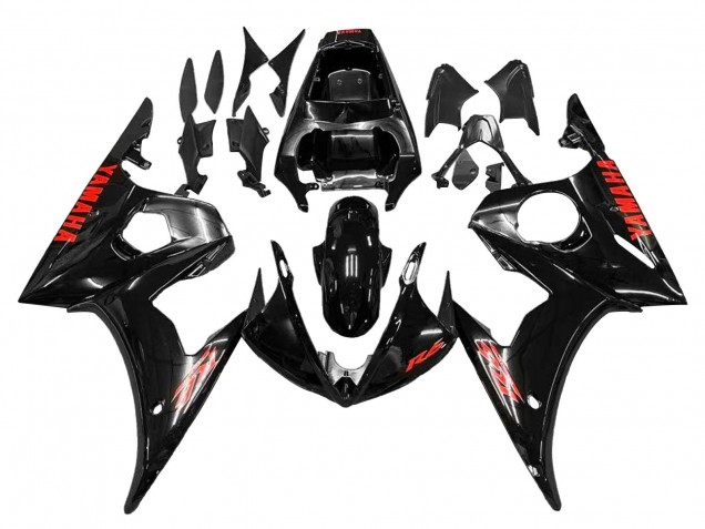 2003-2004 Glossy Black Red Yamaha YZF R6 Motorcycle Fairings
