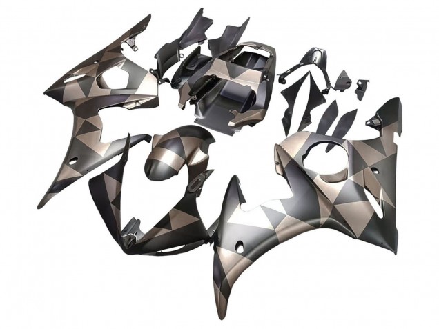 2006-2009 Grey Matte Black Geometric Yamaha YZF R6S Motorcycle Fairings