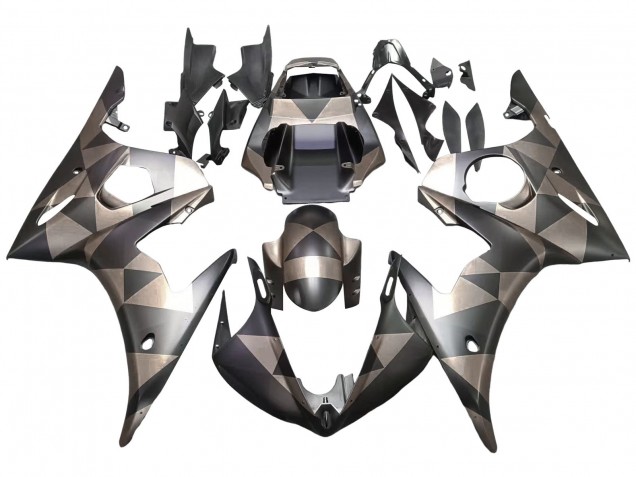 2006-2009 Grey Matte Black Geometric Yamaha YZF R6S Motorcycle Fairings
