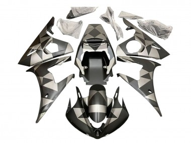 2006-2009 Black Red Geometric Yamaha YZF R6S Motorcycle Fairings