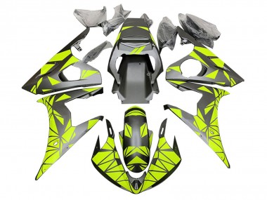 2003-2004 Neon Green Matte Black Geometric Yamaha YZF R6 Motorcycle Fairings
