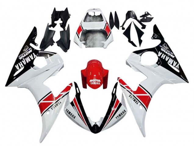 2003-2004 White Red Glossy Black Motul Yamaha YZF R6 Motorcycle Fairings