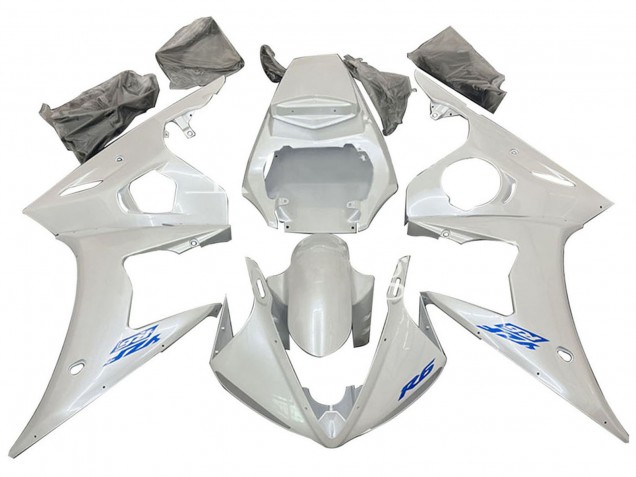 2005 White Blue Yamaha YZF 600 R6 Motorcycle Fairings