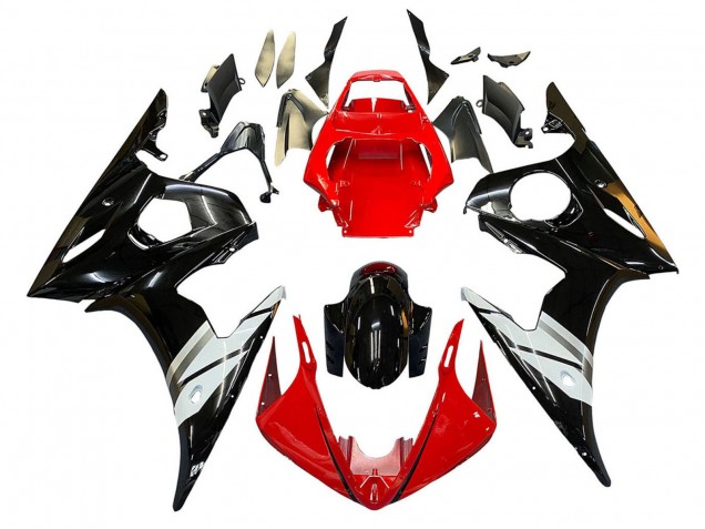 2005 Red White Glossy Black Yamaha YZF 600 R6 Motorcycle Fairings