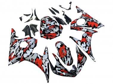 2005 Black Red Grey Camouflage Yamaha YZF 600 R6 Motorcycle Fairings