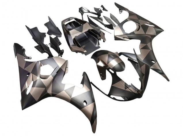 2005 Matte Black Grey Geometric Yamaha YZF 600 R6 Motorcycle Fairings