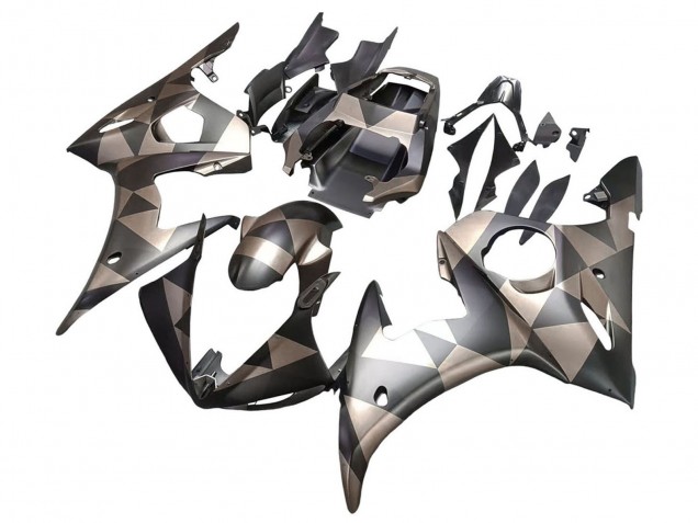 2005 Matte Black Grey Geometric Yamaha YZF 600 R6 Motorcycle Fairings