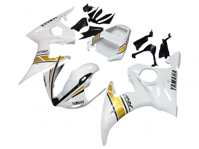 2005 White Gold Black Yamaha YZF 600 R6 Motorcycle Fairings