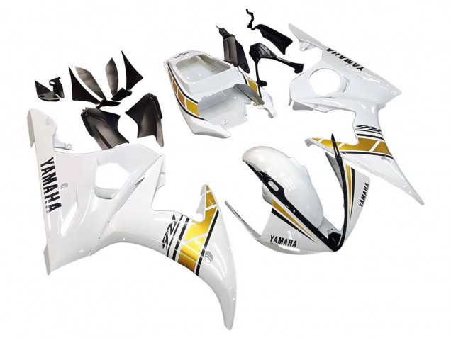 2005 White Gold Black Yamaha YZF 600 R6 Motorcycle Fairings