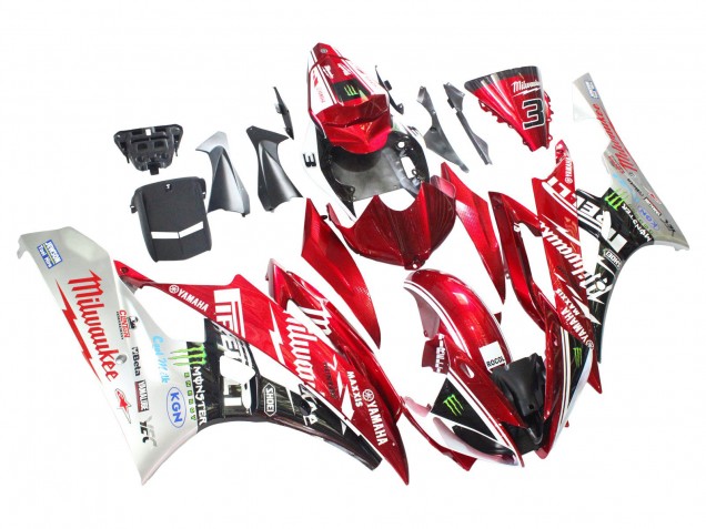 2006-2007 White Red Black Green Monster Milwaukee Yamaha YZF 600 R6 Motorcycle Fairings