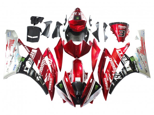 2006-2007 White Red Black Green Monster Milwaukee Yamaha YZF 600 R6 Motorcycle Fairings