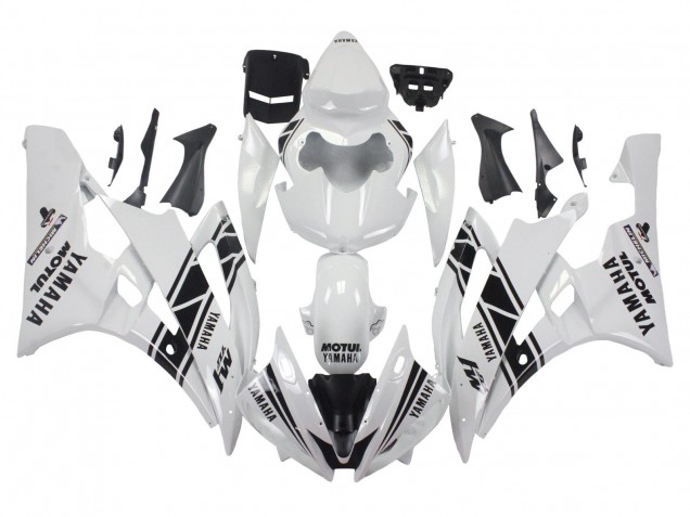 2006-2007 White Glossy Black Motul Michelin Yamaha YZF 600 R6 Motorcycle Fairings