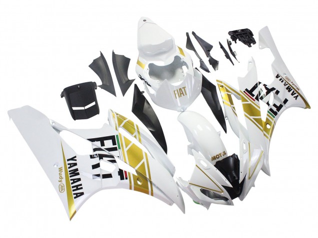 2006-2007 White Gold Black Fiat Yamaha YZF 600 R6 Motorcycle Fairings