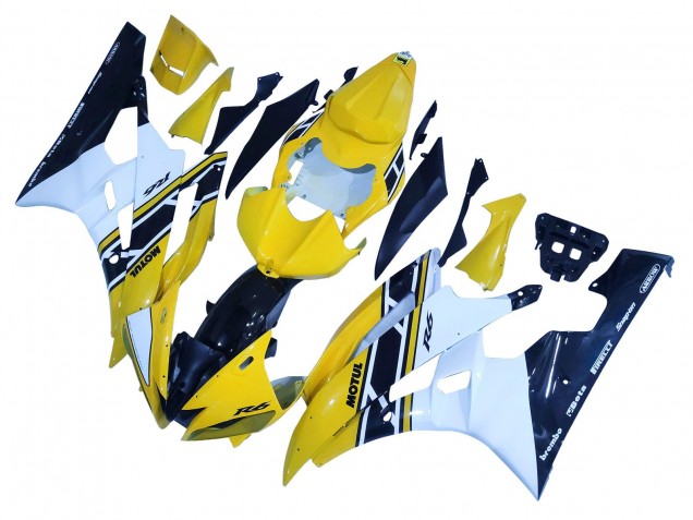 2006-2007 Yellow White Glossy Black Motul Yamaha YZF 600 R6 Motorcycle Fairings