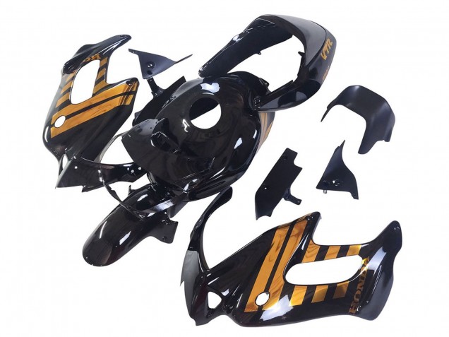 1997-2005 Glossy Black Gold Honda VTR1000F Motorcycle Fairings