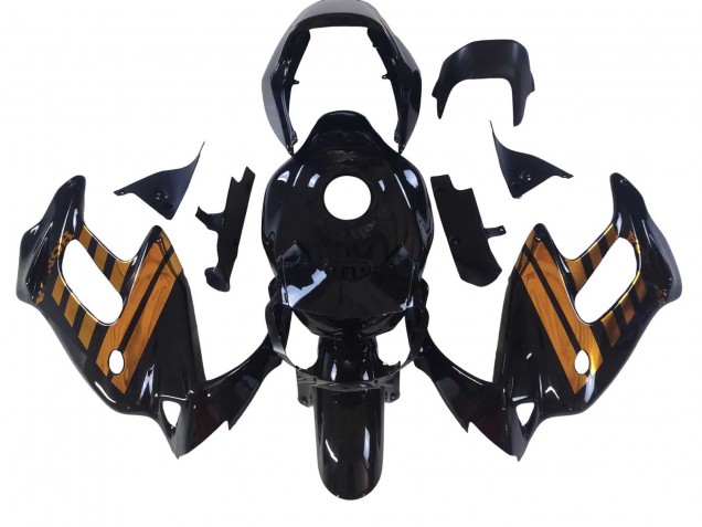 1997-2005 Glossy Black Gold Honda VTR1000F Motorcycle Fairings
