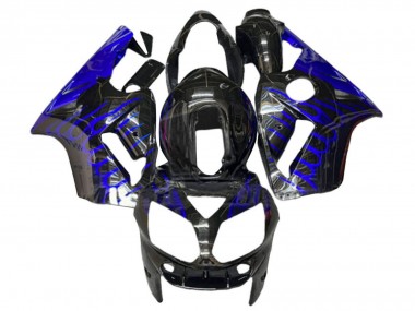 2000-2001 Glossy Black Blue Flame Kawasaki ZX12R Motorcycle Fairings