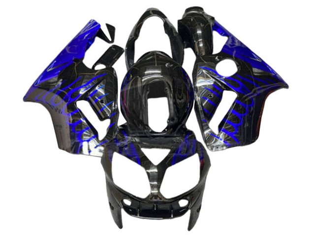 2000-2001 Glossy Black Blue Flame Kawasaki ZX12R Motorcycle Fairings