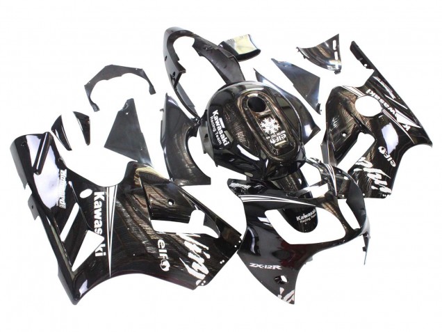 2000-2001 Glossy Black White Elf Snow Kawasaki ZX12R Motorcycle Fairings