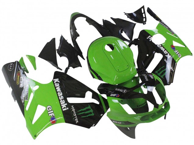 2002-2006 Green Glossy Black Elf Touch4 Monster Kawasaki ZX12R Motorcycle Fairing