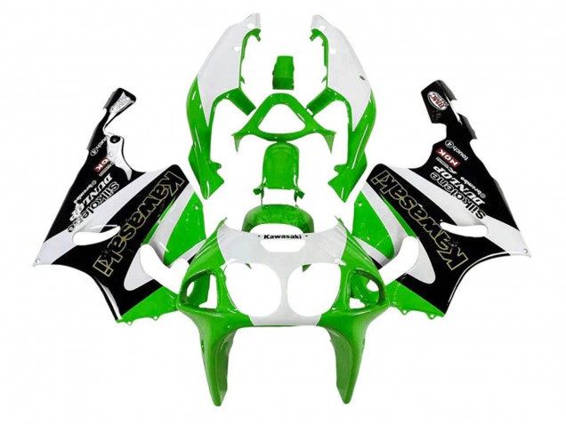 1996-2003 White Green Black Gold Silkolene Dunlop Kawasaki ZX7R Motorcycle Fairings