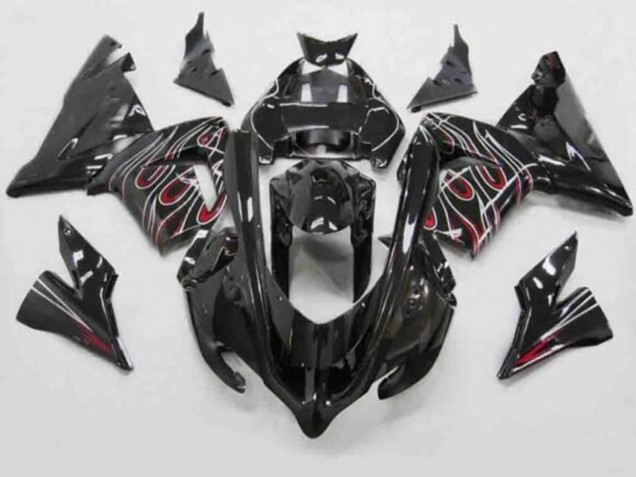 2004-2005 Black Red White Flame Kawasaki ZX10R Motorcycle Fairings