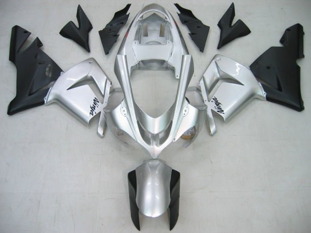 2004-2005 Glossy Silver Matte Black Kawasaki ZX10R Motorcycle Fairings