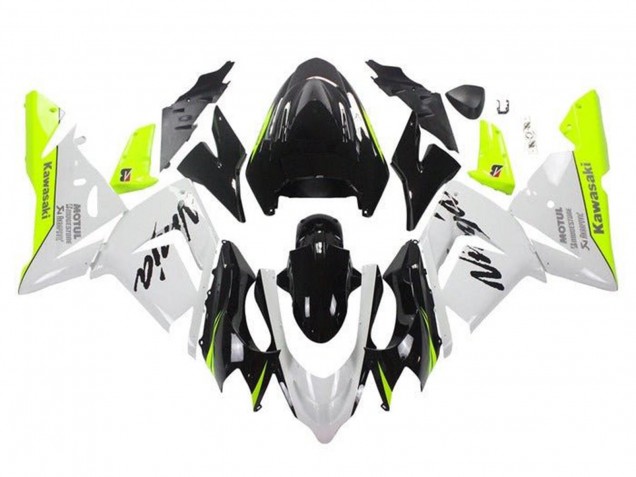 2004-2005 White Black Neon Yellow Kawasaki ZX10R Motorcycle Fairings