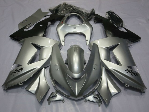 2006-2007 Silver Matte Black Kawasaki ZX10R Motorcycle Fairings