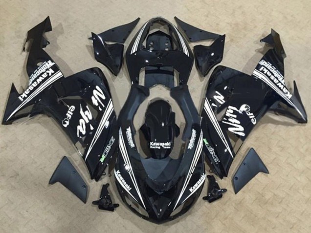 2006-2007 Glossy Black White Stripe Elf Kawasaki ZX10R Motorcycle Fairings
