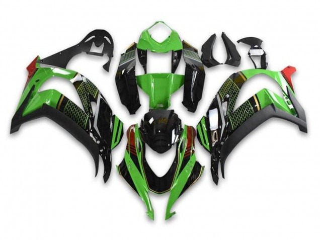 2016-2020 Green Glossy Black Red Honeycomb Kawasaki ZX10R Motorcycle Fairings