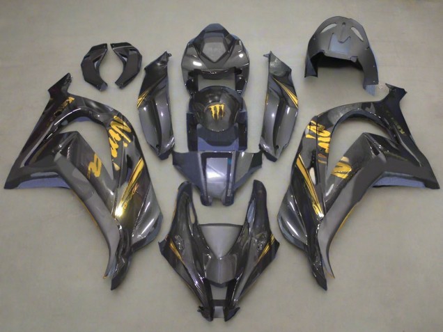 2016-2020 Faux Carbon Fiber Gold Kawasaki ZX10R Motorcycle Fairings