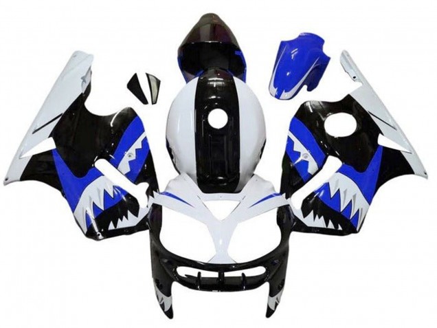 2000-2001 White Black Blue Shark Kawasaki ZX12R Motorcycle Fairings