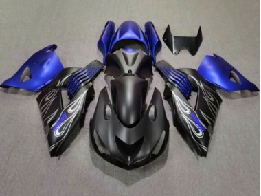 2006-2011 Matte Black Blue Silver Flame Kawasaki ZX14R ZZR1400 Motorcycle Fairings