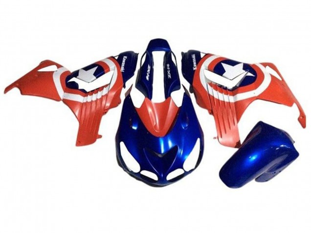 2006-2011 Blue Red White Star Captain America Kawasaki ZX14R ZZR1400 Motorcycle Fairings