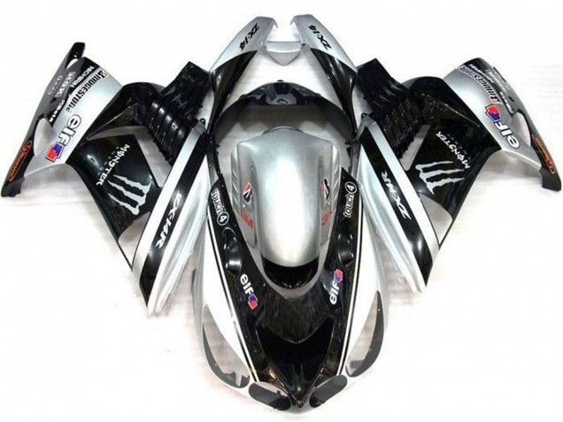 2006-2011 Silver Black Elf Touch4 Monster Bridgestone Kawasaki ZX14R ZZR1400 Motorcycle Fairings